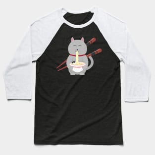 Cat Eating Ramen Baseball T-Shirt